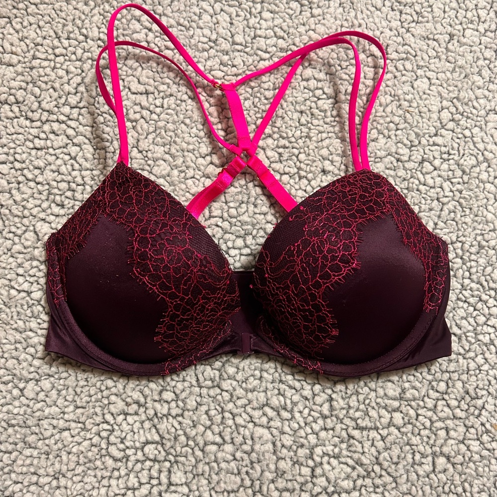 Elegant Lace Women's Bra - Burgundy and Pink